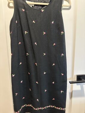 Jack Mulqueen - Black Midi Dress with Pink Floral Embroidery